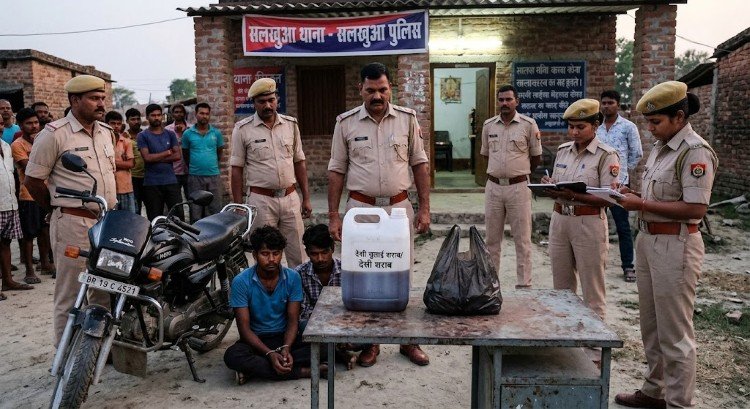 Saharsa में 5 लीटर देसी शराब के साथ 2 तस्कर गिरफ्तार, पुलिस ने बाइक की जब्त