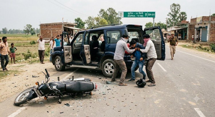 Supaul: SH-91 पर बाइक सवार युवक को टक्कर मार अगवा किया, ग्रामीणों पर 4 राउंड फायरिंग